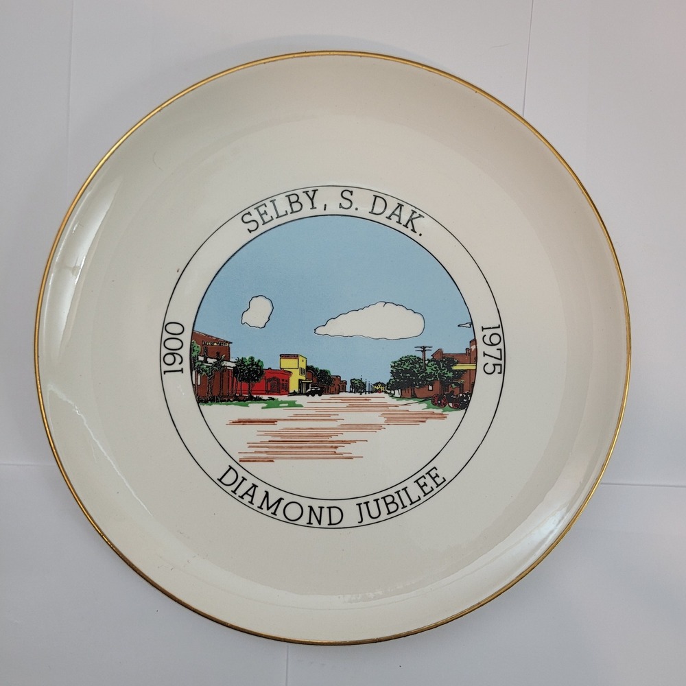 Selby S. Dak. Diamond Jubilee 1900-1975 Main Street Commemorative Plate 9.25in